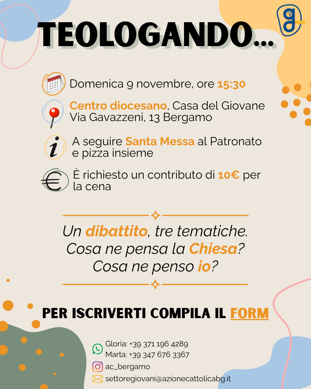 locandina con informazioni per l'incontro del 9 novembre 